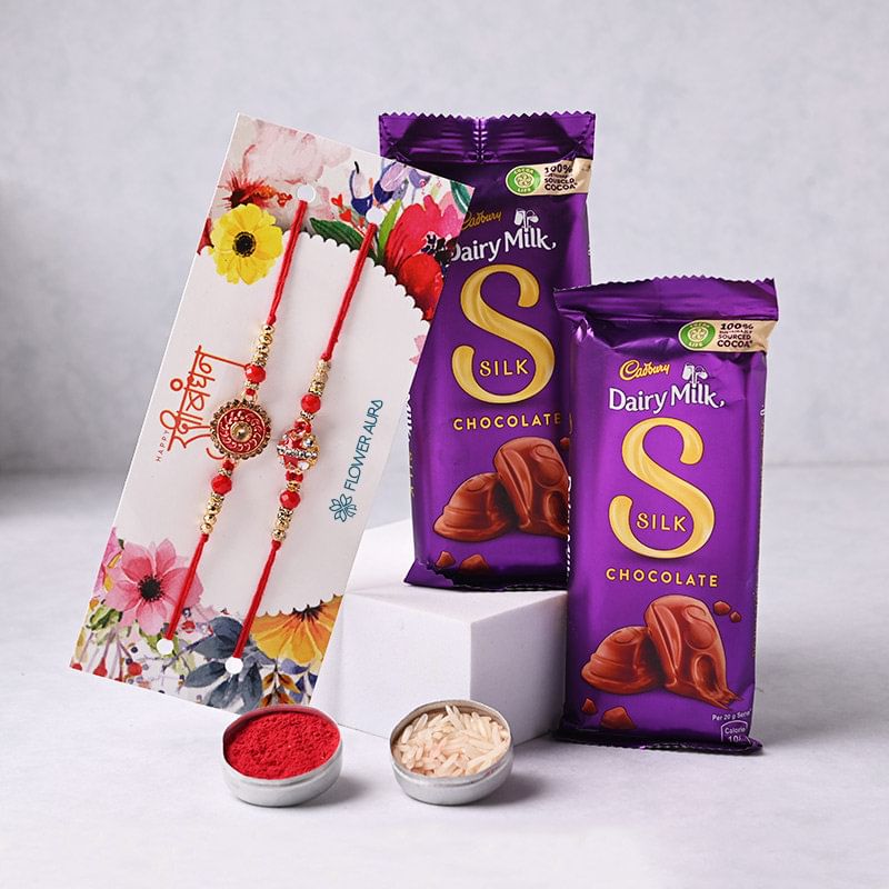 Traditional Meenakari Rakhis With Dairy Milk Silk