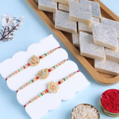 Traditional Motifs N Pearls Rakhi Trio With Sweets-Canada