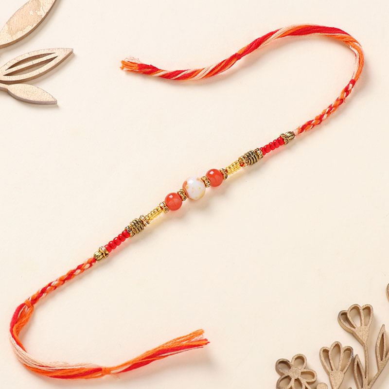 Traditional Orange Beads Rakhi