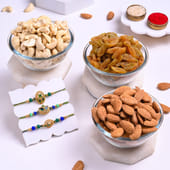 Traditional Peacock Rakhi Trio N Mixed Dry Fruits