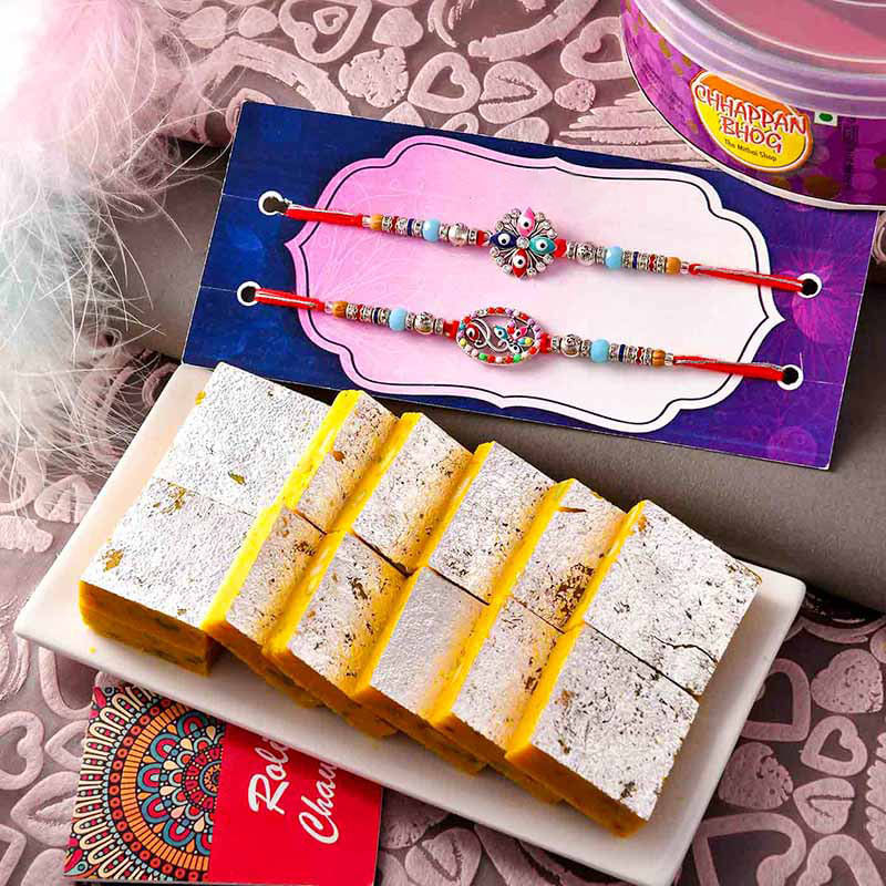 Traditional Rakhi & Kaju Kesar Barfi Combo