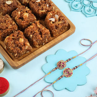 Designer Rakhi Duo With Rich Dhodha Burfi