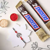 Traditional Designer Rakhi With 2 Snickers Chocolate