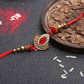 Traditional Red Metal Rakhi - Designer Rakhi Online Delivery
