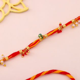 Traditional Red N Yellow Twisted Beads Rakhi
