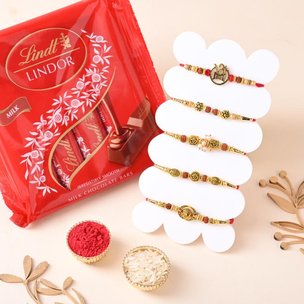 Traditional Rudraksh Rakhi Set With Lindt Choco Indulgence