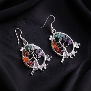 Tree Of Life Gemstones Silver Plated Earrings