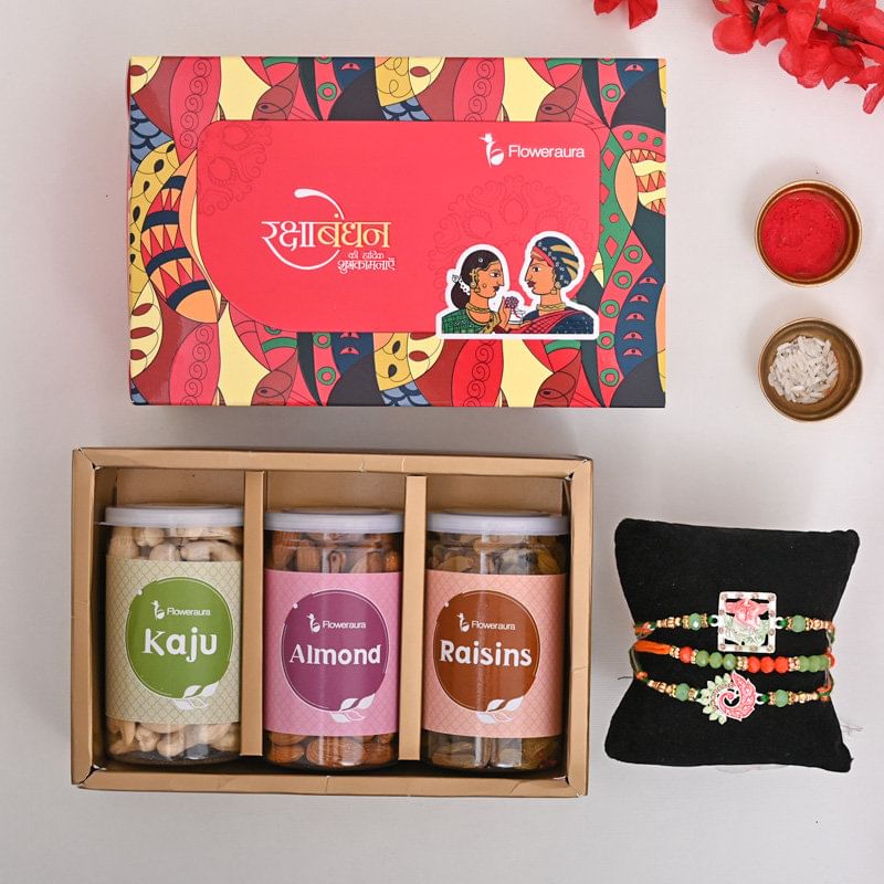 Set of 3 Designer Rakhis - Rakhi Gift Box