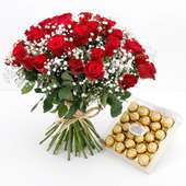 Triple Decennial Red Roses N Rocher for Valentine