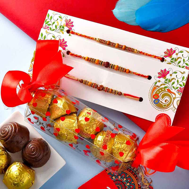 Triplet Rakhi With Chocolate Box