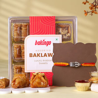 Trishul N Damru Rakhi With Assorted Baklawa