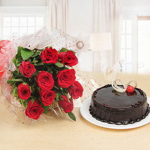 Valentines Kiss Day Gift - Valentines Red Rose and Cake Gift