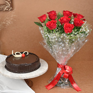 Red Rose N Truffle Cake & Flowers Online in India