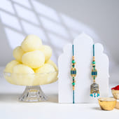 Turquoise Bhai Bhabhi Rakhi With Rasgulla