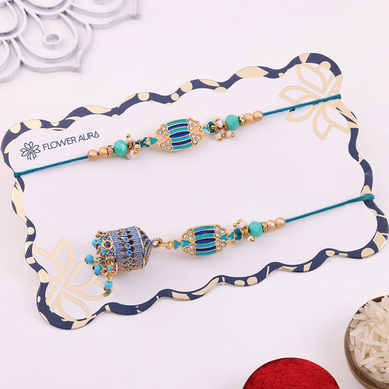 Turquoise Bhaiya Bhabhi Rakhis With Cadbury Treats