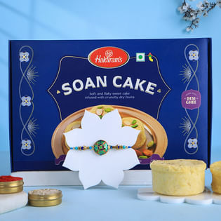 Turquoise Designer Rakhi With Soan Cake