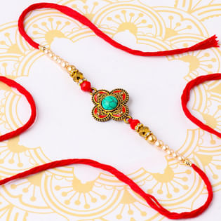 Turquoise Floral Gemstone Rakhi