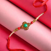 Designer Rakhi Online in Red, green color for brother - side view