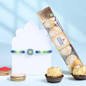 Turquoise Floral Rakhi With Ferrero Rocher