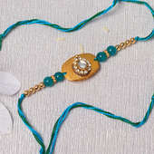 Turquoise Golden Beads Rakhi