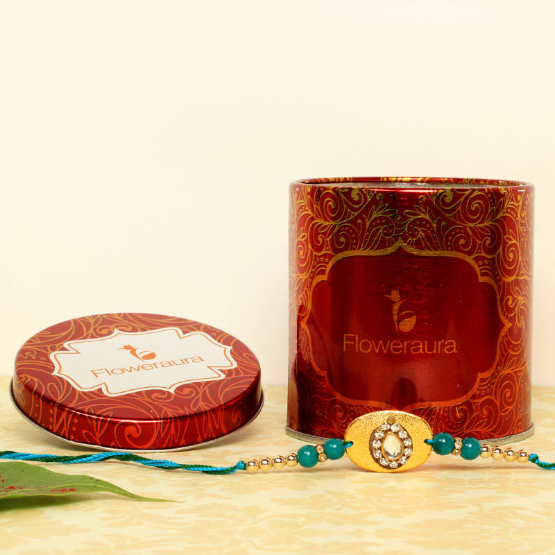 Turquoise Golden Beads Rakhi
