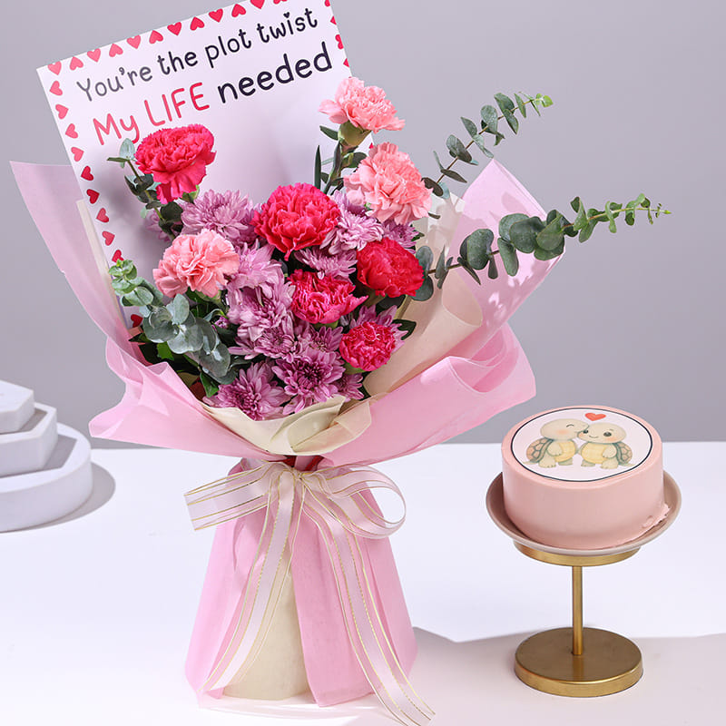 Twist of Love Bouquet N Pineapple Cake Combo