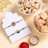 Two Beaded Rakhis With Cashews N Shakarpara