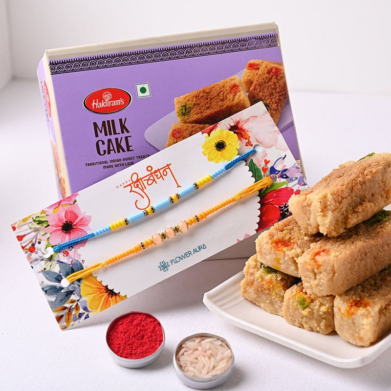 Two Beads Rakhi Set With Haldirams Milk Cake