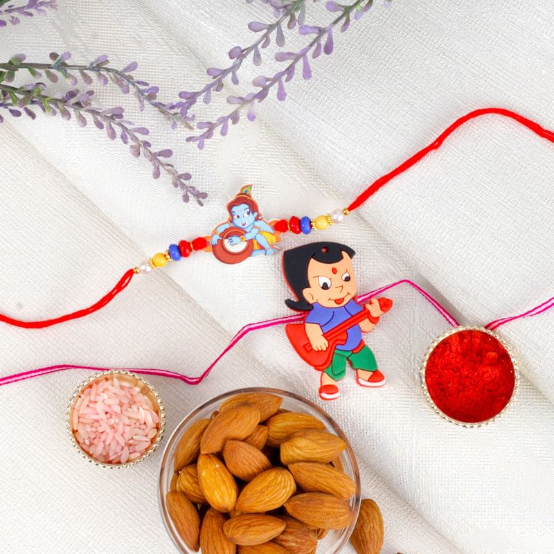 Two Cartoon Kids Rakhis With Cashew Nuts-UK