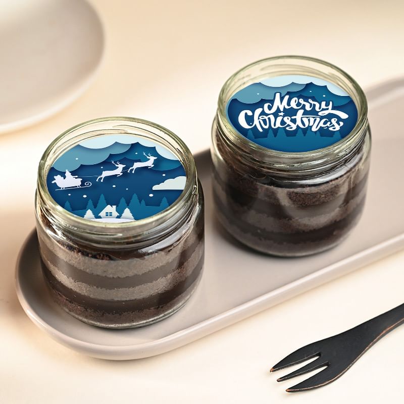 Two Christmas Chocolate Poster Jar Cakes