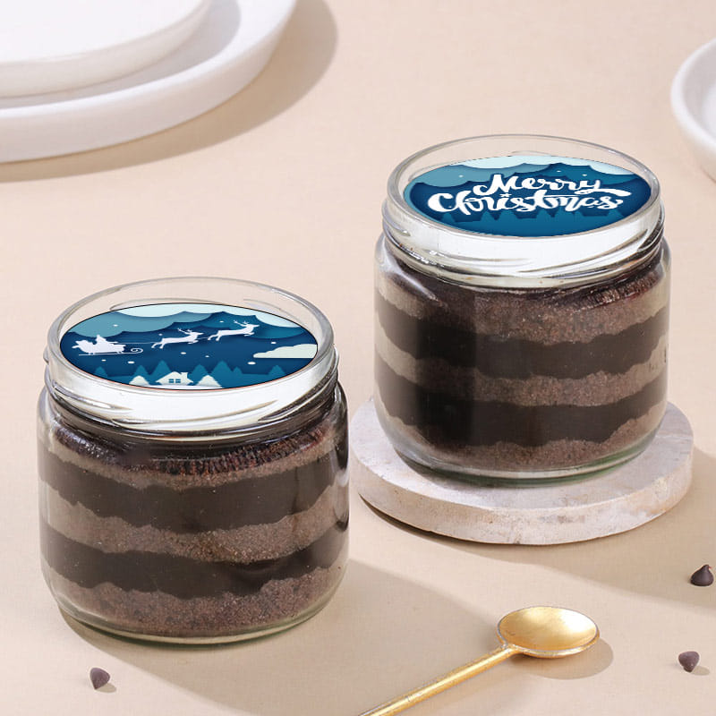 Two Christmas Chocolate Poster Jar Cakes