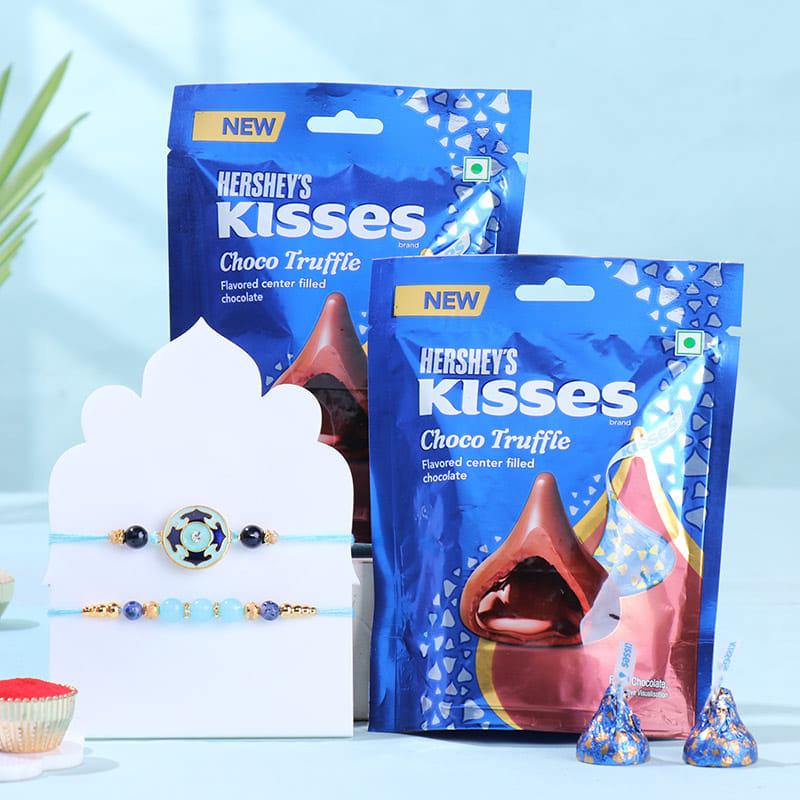 Two Designer Evil Eye Rakhis With Chocolates