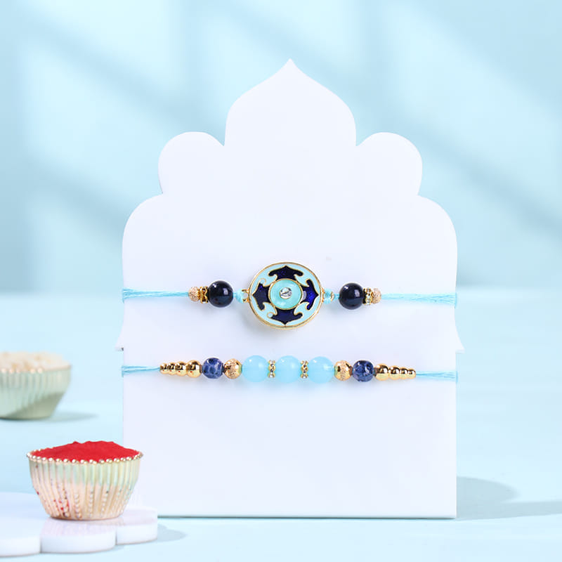 Two Designer Evil Eye Rakhis With Chocolates