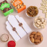 Two Designer Floral Rakhis With Dry Fruits