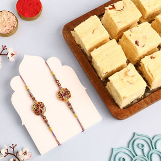 Two Designer Kundan Rakhis With Saon Papdi
