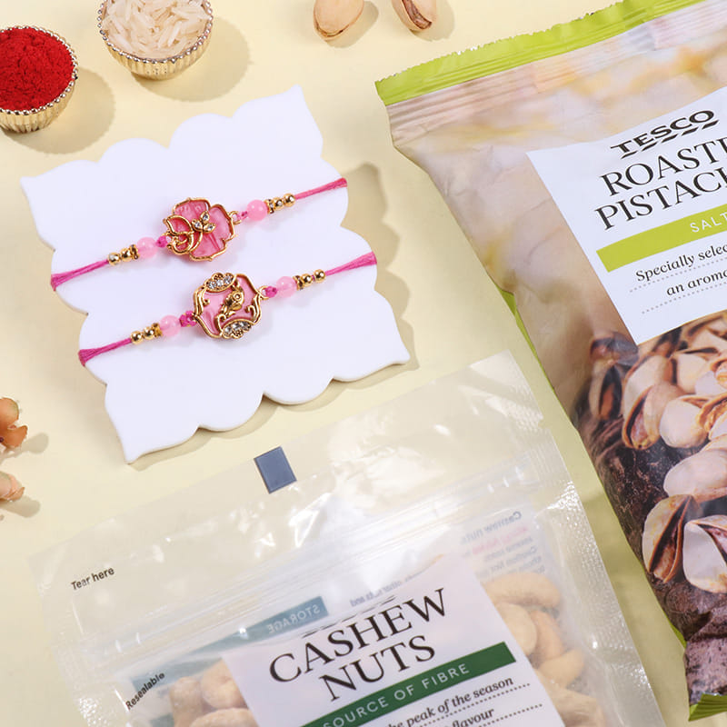 Two Designer Rakhis With Dry Fruits