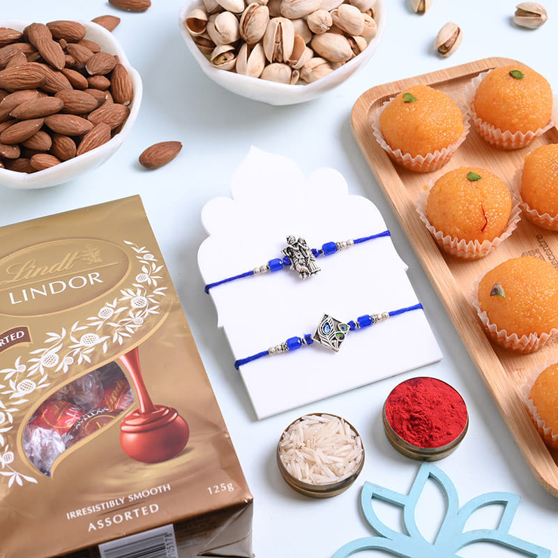 Two Designer Rakhis With Nuts N Sweets