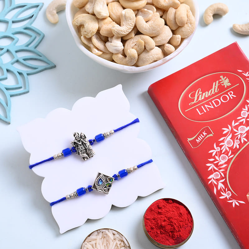 Two Divine Rakhis With Chocolate N Cashews