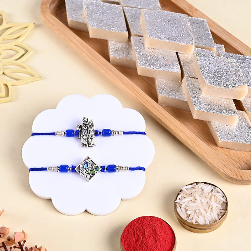 Two Divine Rakhis With Kaju Katli