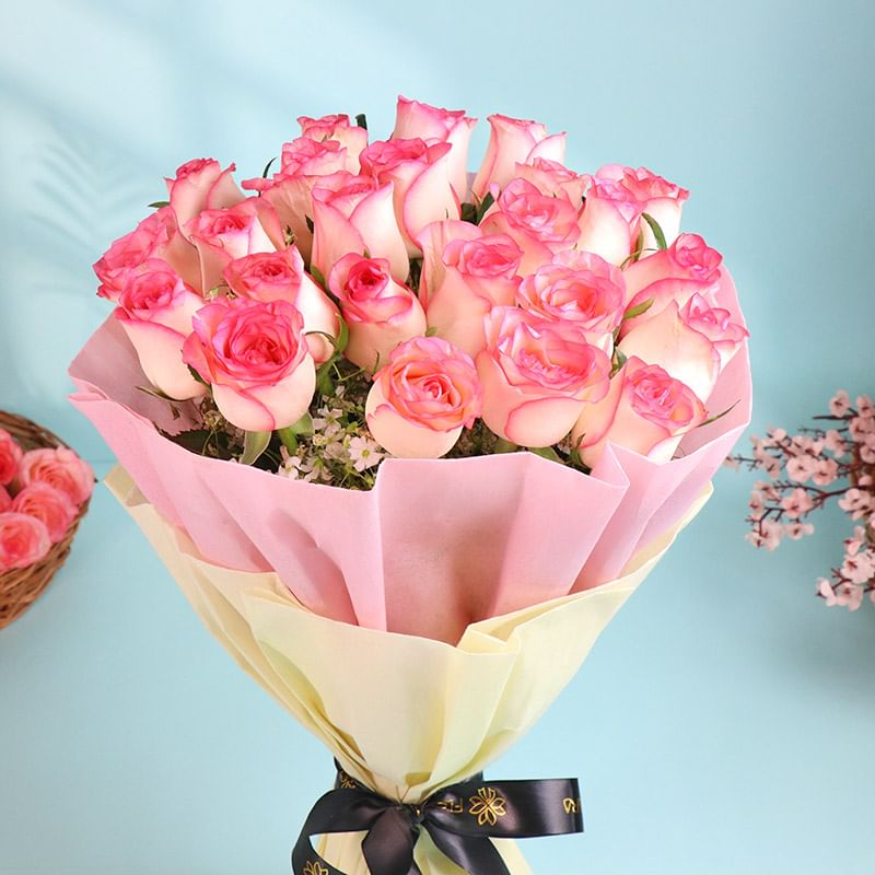 Two Dozen Pink Roses Bunch