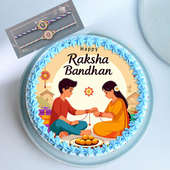 Two Floral Pearl Rakhis With Raksha Bandhan Cake