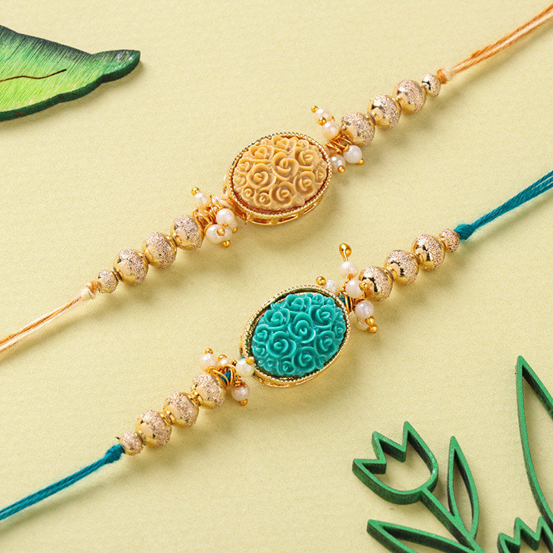 Two Floral Textured Designer Rakhi