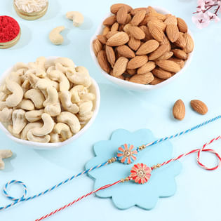 Two Flower Rakhis With Almonds N Cashews