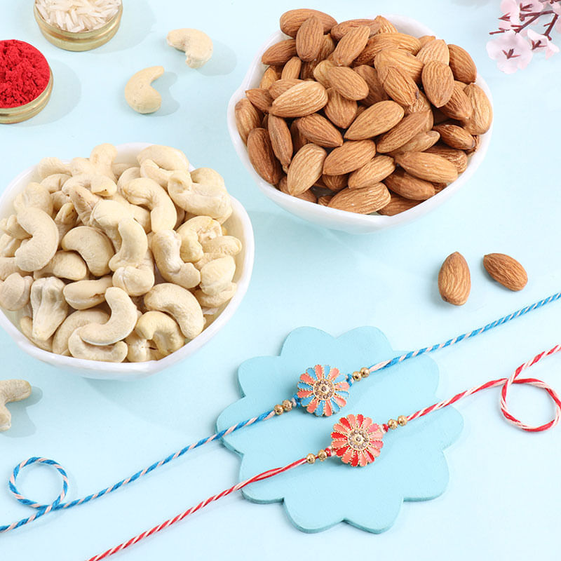 Two Flower Rakhis With Almonds N Cashews-Belgium