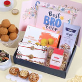 Two Golden Floral Rakhis With Sweet N Nutty Bites