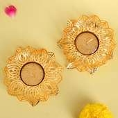 Two Golden Lotus Diyas With Cutwork