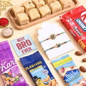 Two Golden Mayura Rakhi N Sweet Crunch Hamper