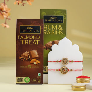 Two Golden N Red Rakhis With Chocolates-Singapore