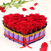 Flowers and chocolate:Arrangement of 35 Red Roses and 22 Dairy Milk Chocolates