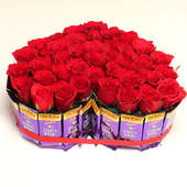 Chocolates And Flowers:Arrangement of 35 Red Roses and 22 Dairy Milk Chocolates